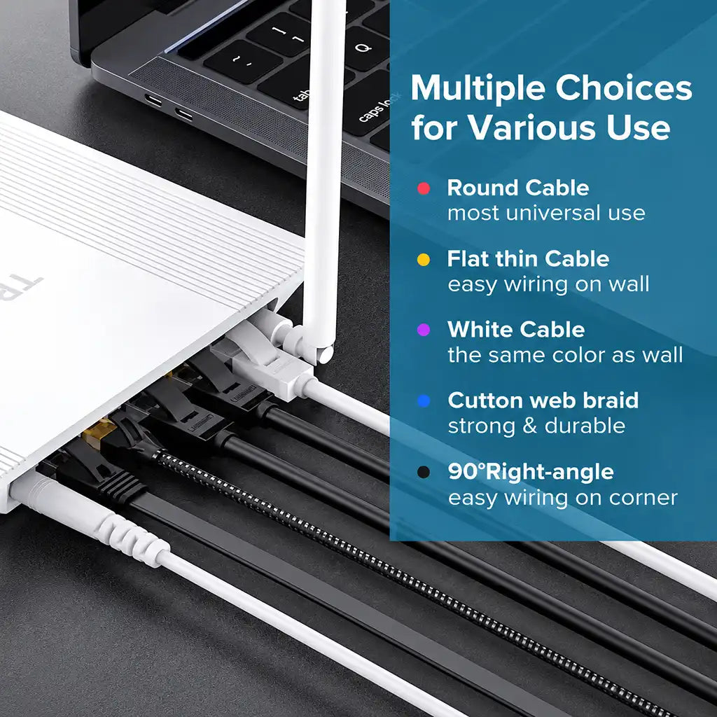 UGREEN 60545 1.5M Cat 6 Ethernet Cable connected to Wi-Fi router for home and office networking -tpstech.in