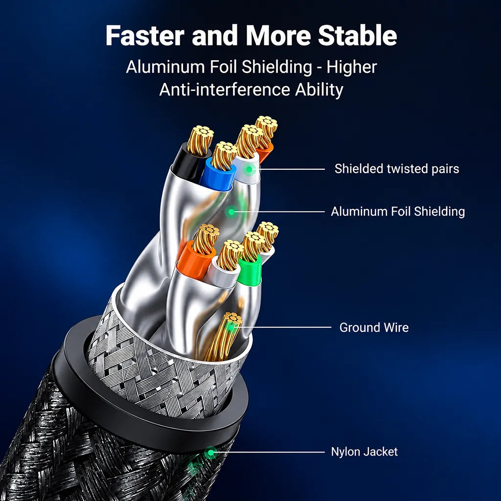 UGREEN 80431 Cat 8 Ethernet Cable internal shielded twisted pairs aluminum foil and braided nylon jacket -tpstech.in