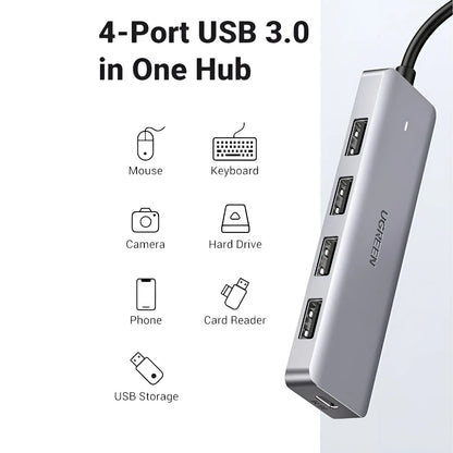 UGREEN CM219 4-in-1 USB-C Hub with 5Gbps Data Transfer 4 Port USB 3.0 Device Compatibility Icons tpstech.in