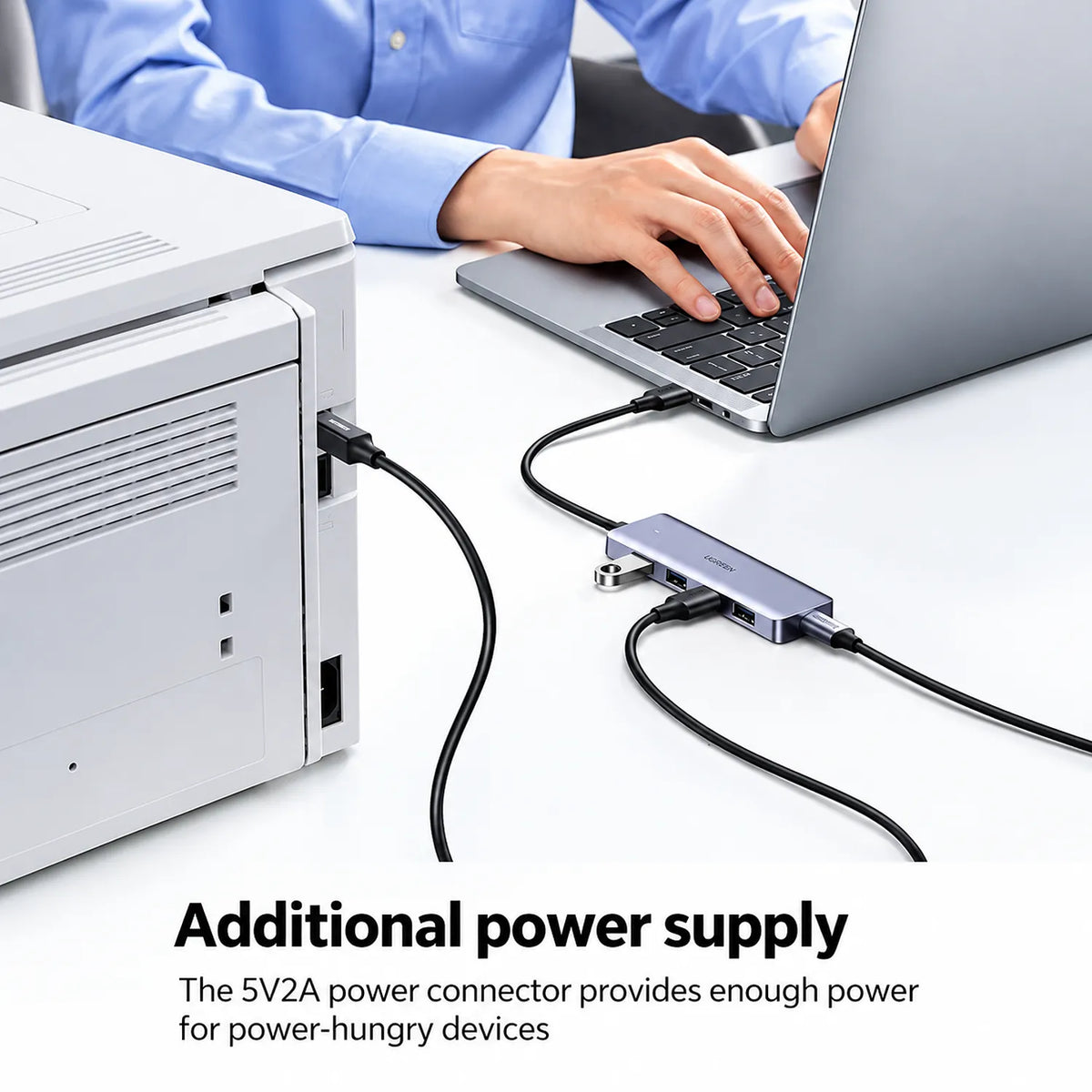 UGREEN CM219 50985 4-Port USB 3.0 Hub with 5Gbps Data Transfer 5V Power Connector for High Power Devices tpstech.in