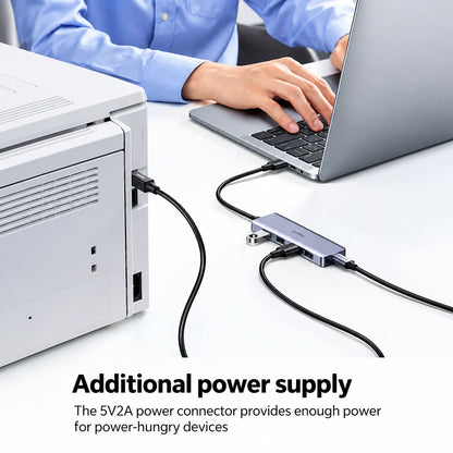 UGREEN CM219 50985 4-Port USB 3.0 Hub with 5Gbps Data Transfer 5V Power Connector for High Power Devices tpstech.in
