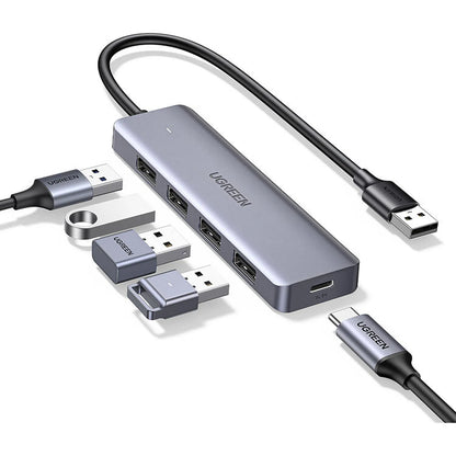 UGREEN CM219 50985 4-Port USB 3.0 Hub with 5Gbps Data Transfer Showing 4 USB 3.0 Ports and Power Input tpstech.in
