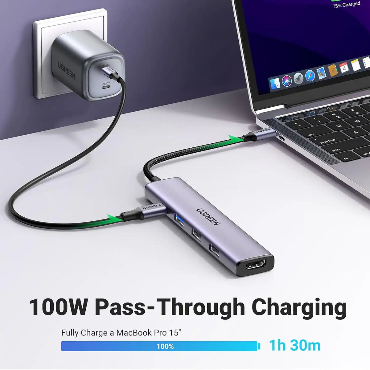 UGREEN CM478 15495 USB-C Hub 100W Fast Pass-Through Charging for MacBook Pro -tpstech.in