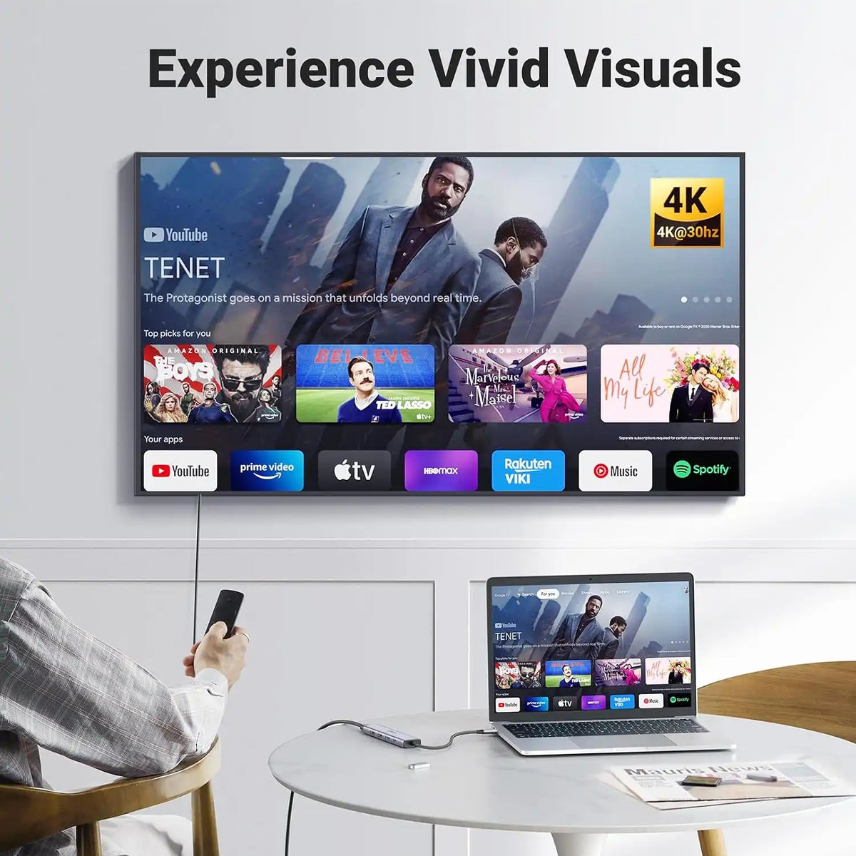 UGREEN CM478 15495 USB-C Hub 4K HDMI Output Connected to TV from Laptop -tpstech.in