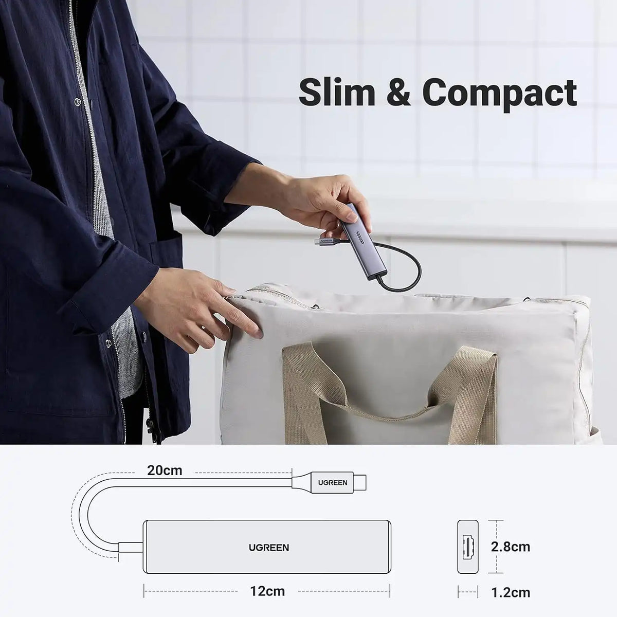 UGREEN CM478 15495 USB-C Hub Slim and Compact Travel Size with Dimensions -tpstech.in