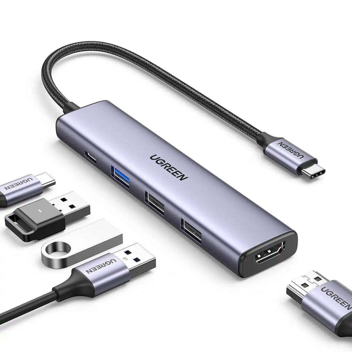 UGREEN CM478 15495 USB-C Hub Connected with HDMI Cable Flash Drives and Adapters -tpstech.in