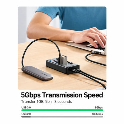 UGREEN CM481 90307 7-Port USB 3.0 Hub with USB-C Input 5Gbps Fast File Transfer with External SSD tpstech.in