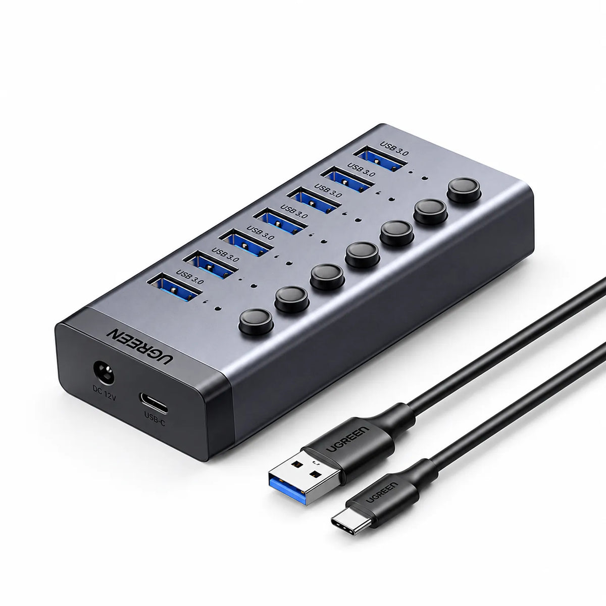 UGREEN CM481 90307 7-Port USB 3.0 Hub with USB-C Input Product Overview with USB-C and USB-A Cable tpstech.in