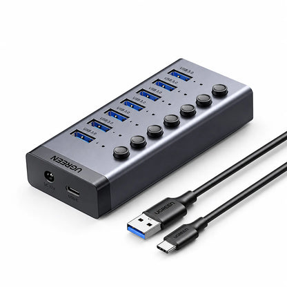 UGREEN CM481 90307 7-Port USB 3.0 Hub with USB-C Input Product Overview with USB-C and USB-A Cable tpstech.in