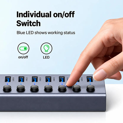 UGREEN CM481 90307 7-Port USB 3.0 Hub with USB-C Input Individual On Off Power Switches with Blue LED Indicators tpstech.in