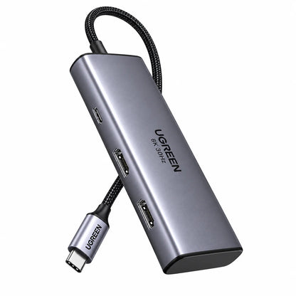 UGREEN CM498 Revodok 206 6-in-1 USB-C Hub Multiport Adapter with Braided Cable on White Background -tpstech.in