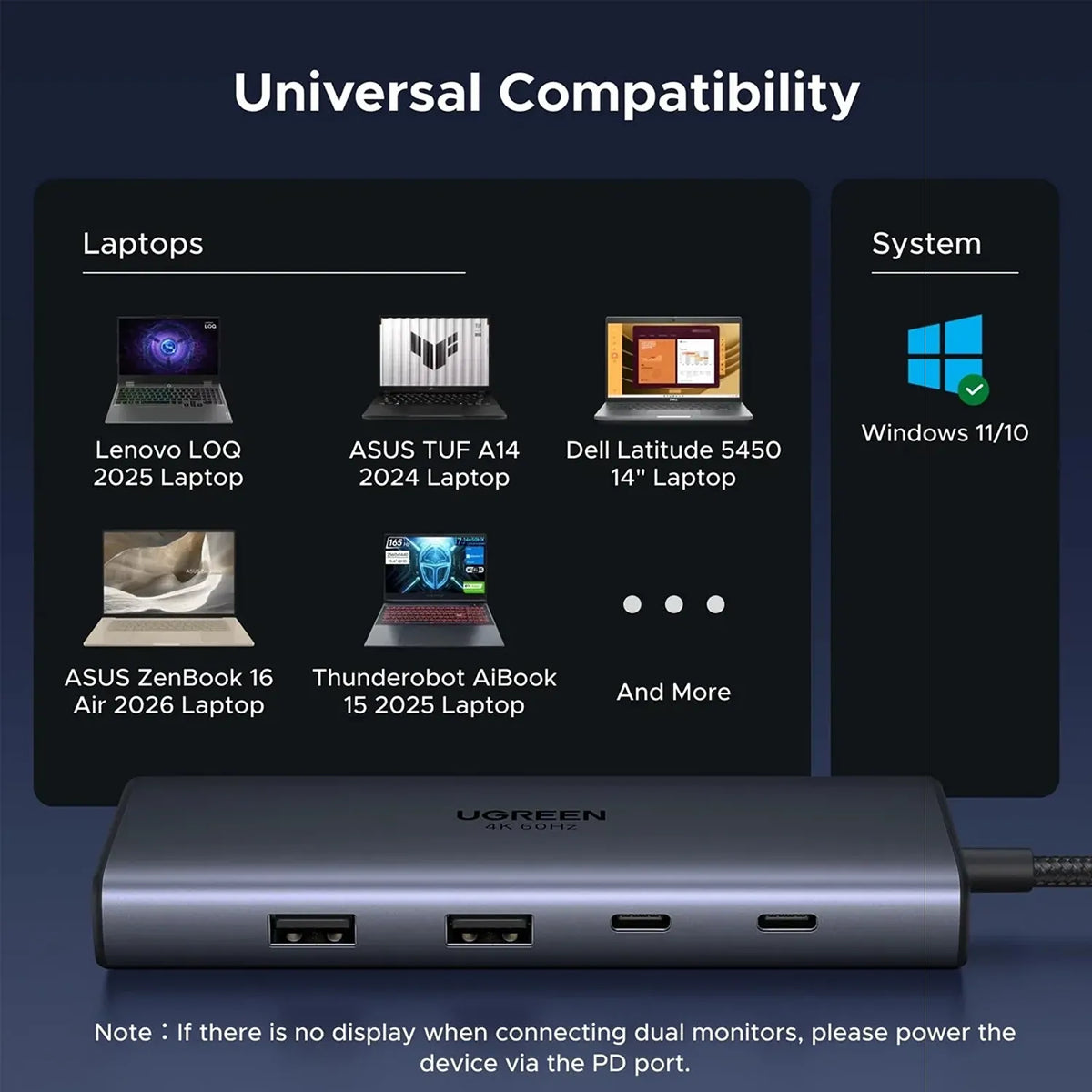 UGREEN CM498A 9-in-1 USB-C Hub Laptop and Windows Operating System Compatibility -tpstech.in