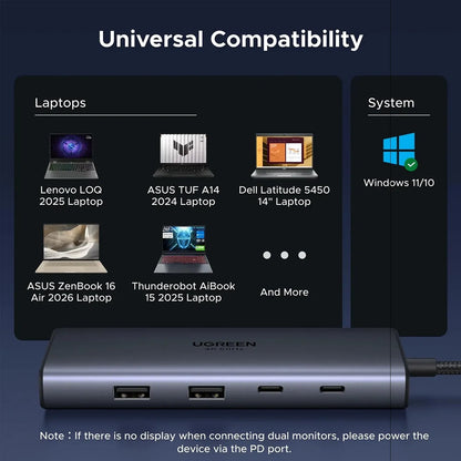 UGREEN CM498A 9-in-1 USB-C Hub Laptop and Windows Operating System Compatibility -tpstech.in