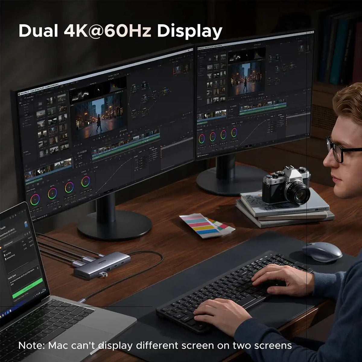 UGREEN CM498A 9-in-1 USB-C Hub Dual 4K 60Hz External Monitor Display Setup -tpstech.in