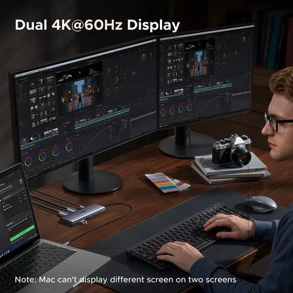 UGREEN CM498A 9-in-1 USB-C Hub Dual 4K 60Hz External Monitor Display Setup -tpstech.in