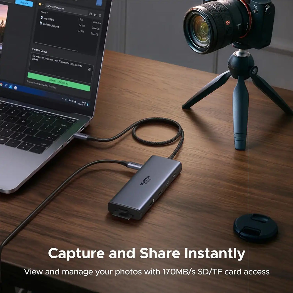 UGREEN CM498A 9-in-1 USB-C Hub Fast 170MBps SD TF Card Reader Photography Setup -tpstech.in
