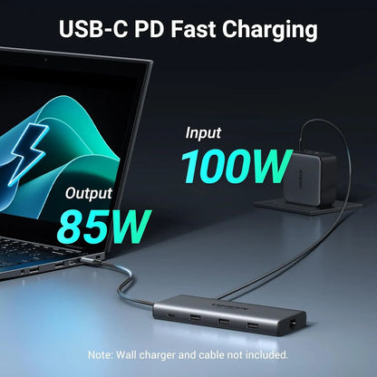 100W Power Delivery Fast Pass-Through Charging with UGREEN CM639 15534 10-in-1 USB-C Hub -tpstech.in
