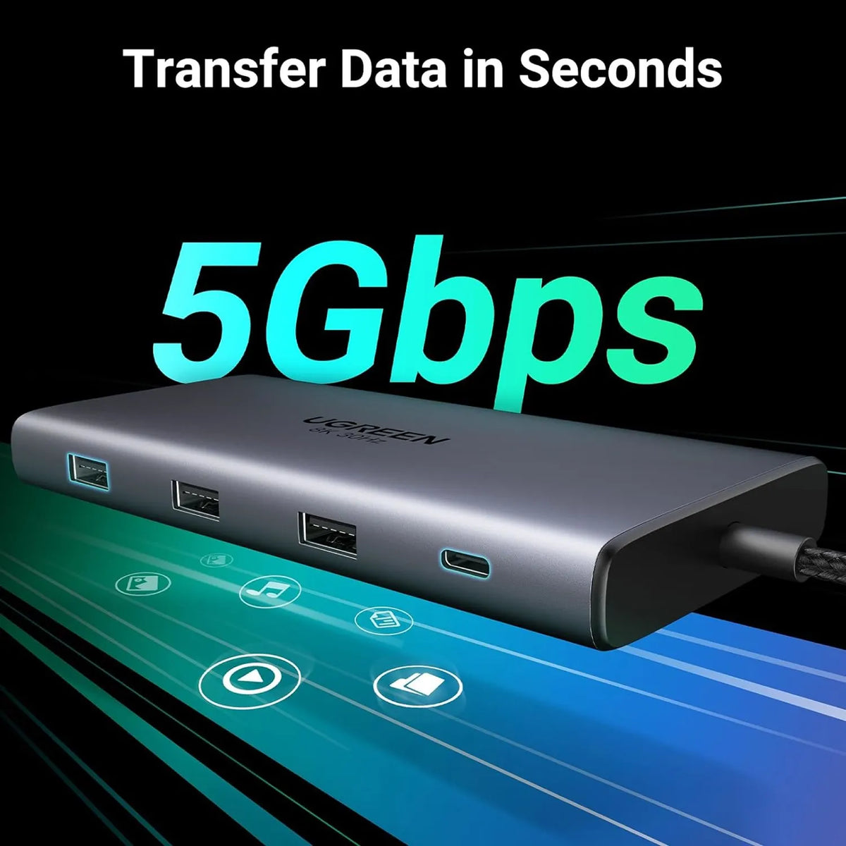 UGREEN CM639 15534 10-in-1 USB-C Hub Highlighting 5Gbps High-Speed USB Data Transfer Ports -tpstech.in
