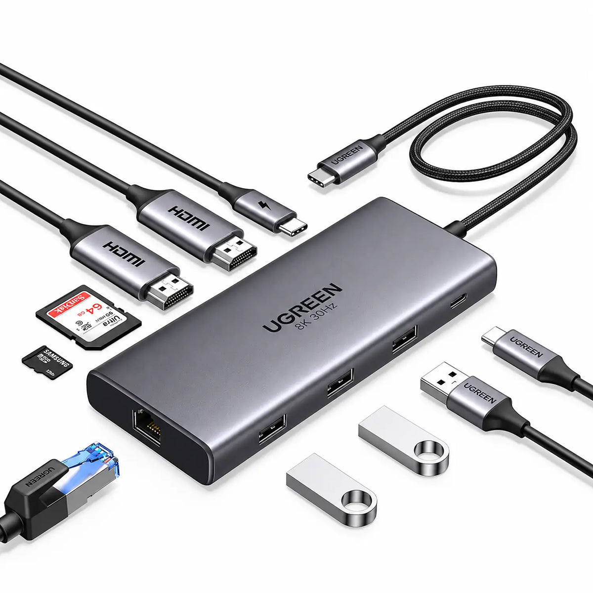 UGREEN CM639 15534 10-in-1 USB-C Hub Multiport Adapter with Dual HDMI, Ethernet, SD Card Reader, and USB Ports -tpstech.in