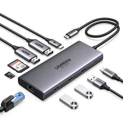 UGREEN CM639 15534 10-in-1 USB-C Hub Multiport Adapter with Dual HDMI, Ethernet, SD Card Reader, and USB Ports -tpstech.in