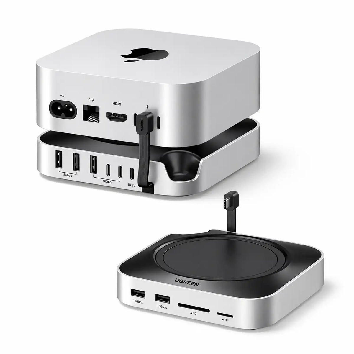 UGREEN CM841 65487 11-in-1 Mac mini M4 Dock Front and Rear View Showing USB-C Host Connection -tpstech.in