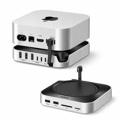 UGREEN CM841 65487 11-in-1 Mac mini M4 Dock Front and Rear View Showing USB-C Host Connection -tpstech.in