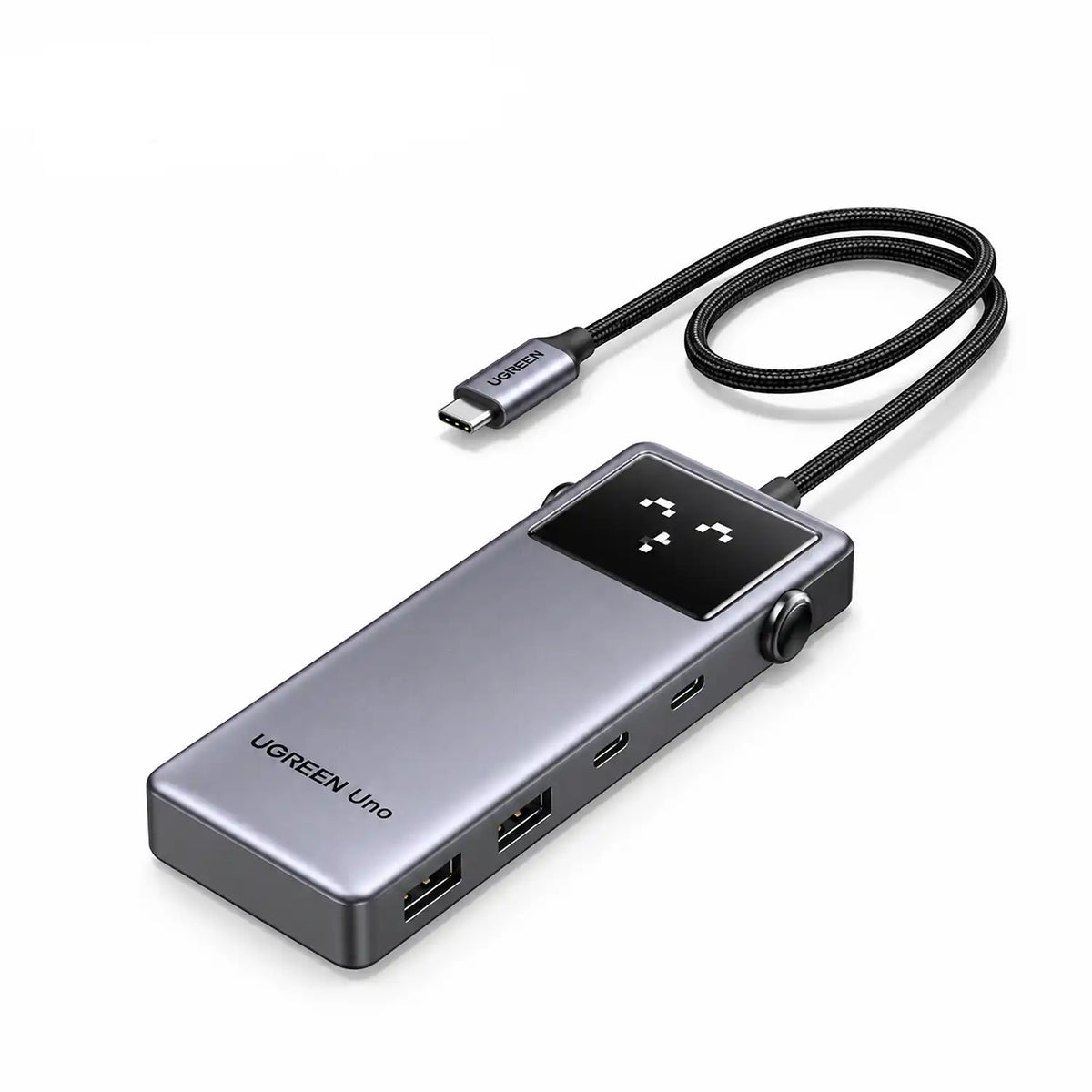 UGREEN CM889 75177 Uno 6-in-1 USB-C Hub Isometric View Showing Braided Cable and Ports -tpstech.in