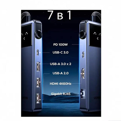 UGREEN CM889 75179 Uno 7-in-1 USB-C Hub 7-in-1 Port Layout and Connectivity Diagram -tpstech.in