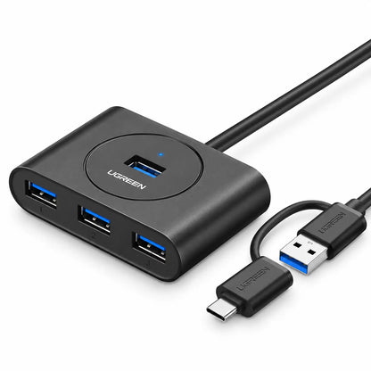 UGREEN CR113 40850 4-Port USB 3.0 Hub with USB-C and 5Gbps Transfer Showing 2-in-1 USB-A and USB-C Connector tpstech.in