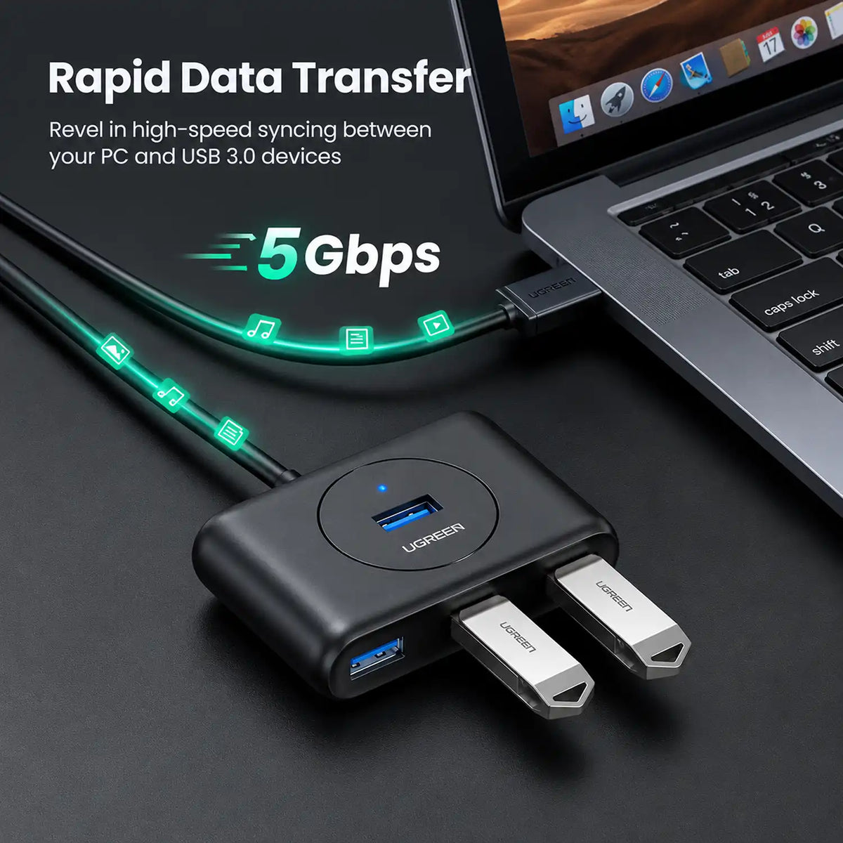 UGREEN CR113 40850 4-Port USB 3.0 Hub with USB-C and 5Gbps Transfer High Speed Data Syncing with Laptop tpstech.in
