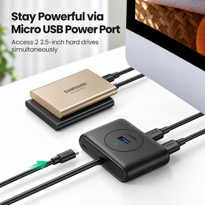 UGREEN CR113 USB 3.0 4-Port Hub with 1m Cable Black Micro USB Power Port for External Hard Drives tpstech.in