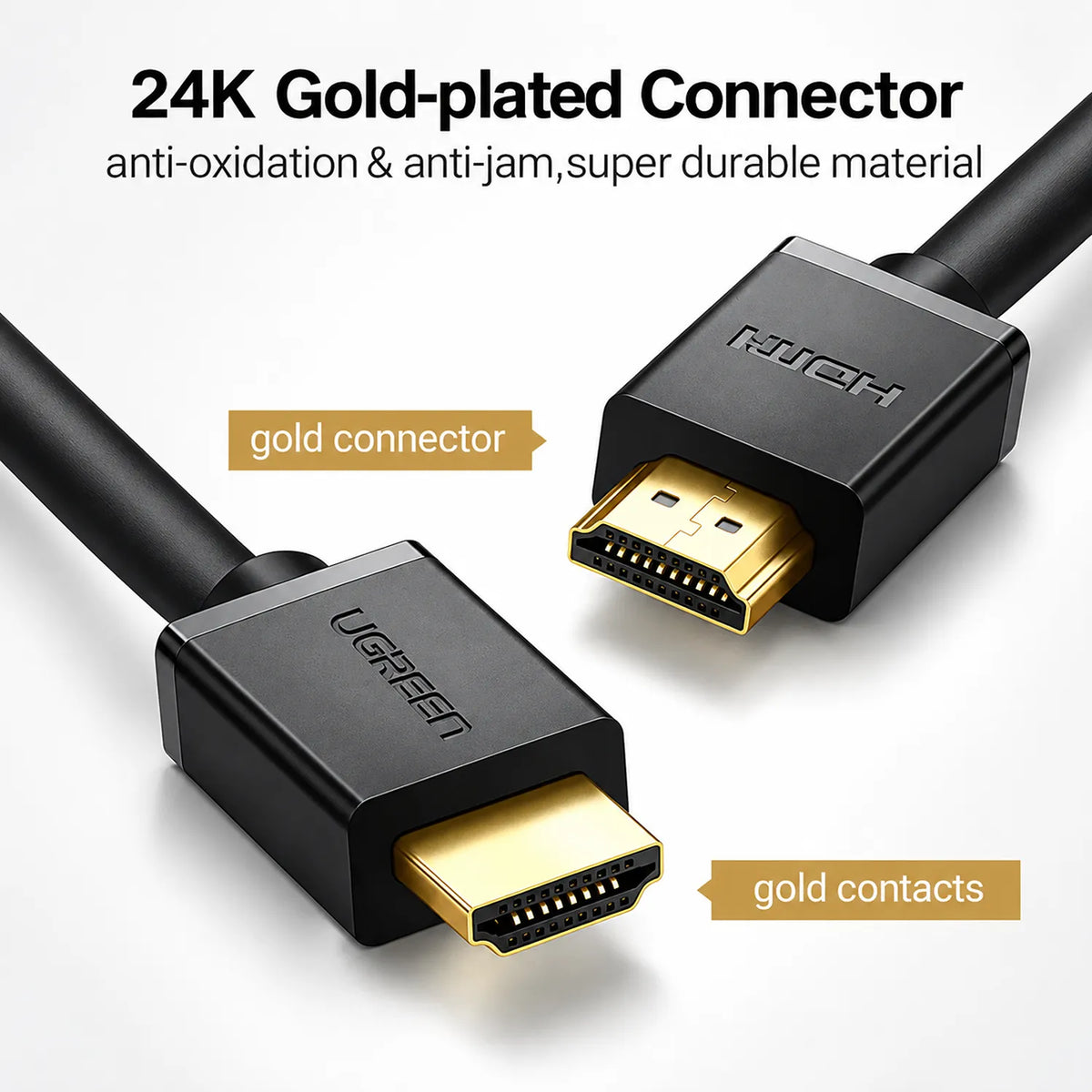 24K Gold-Plated Anti-Oxidation Durable Connectors on UGREEN HD104 HDMI 2.0 4K Cable -tpstech.in