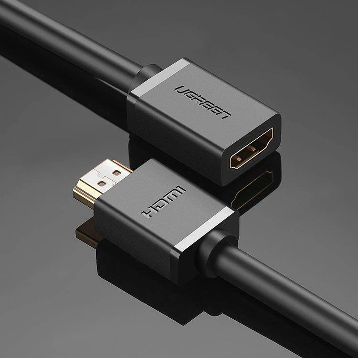 UGREEN HD107 HDMI Extension Cable 2M 4K Support Black Premium Connectors on Reflective Surface tpstech.in