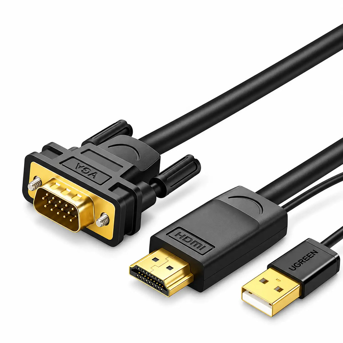 UGREEN MM101 30449 HDMI to VGA Cable 1.5m 1080p Gold Plated HDMI VGA and USB Power Connectors tpstech.in