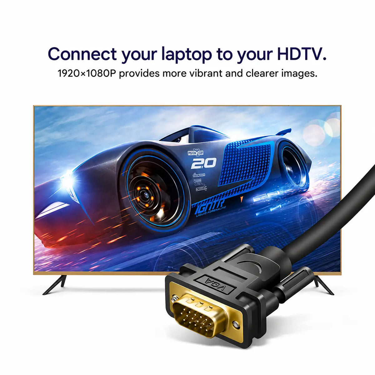 UGREEN MM101 30449 HDMI to VGA Cable 1.5m 1080p VGA Connector Connected to Vibrant 1080P HDTV Screen tpstech.in