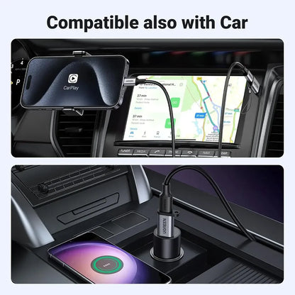 UGREEN UG-50533 USB-A to USB-C Adapter Connected to Apple CarPlay and Car Charger -tpstech.in