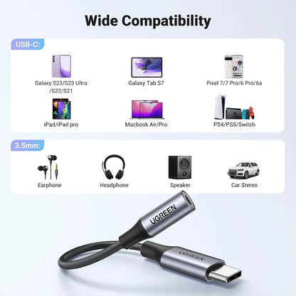 UGREEN UG-80154 USB C to 3.5mm Audio Adapter Wide Compatibility with Phones Tablets and Headphones tpstech.in
