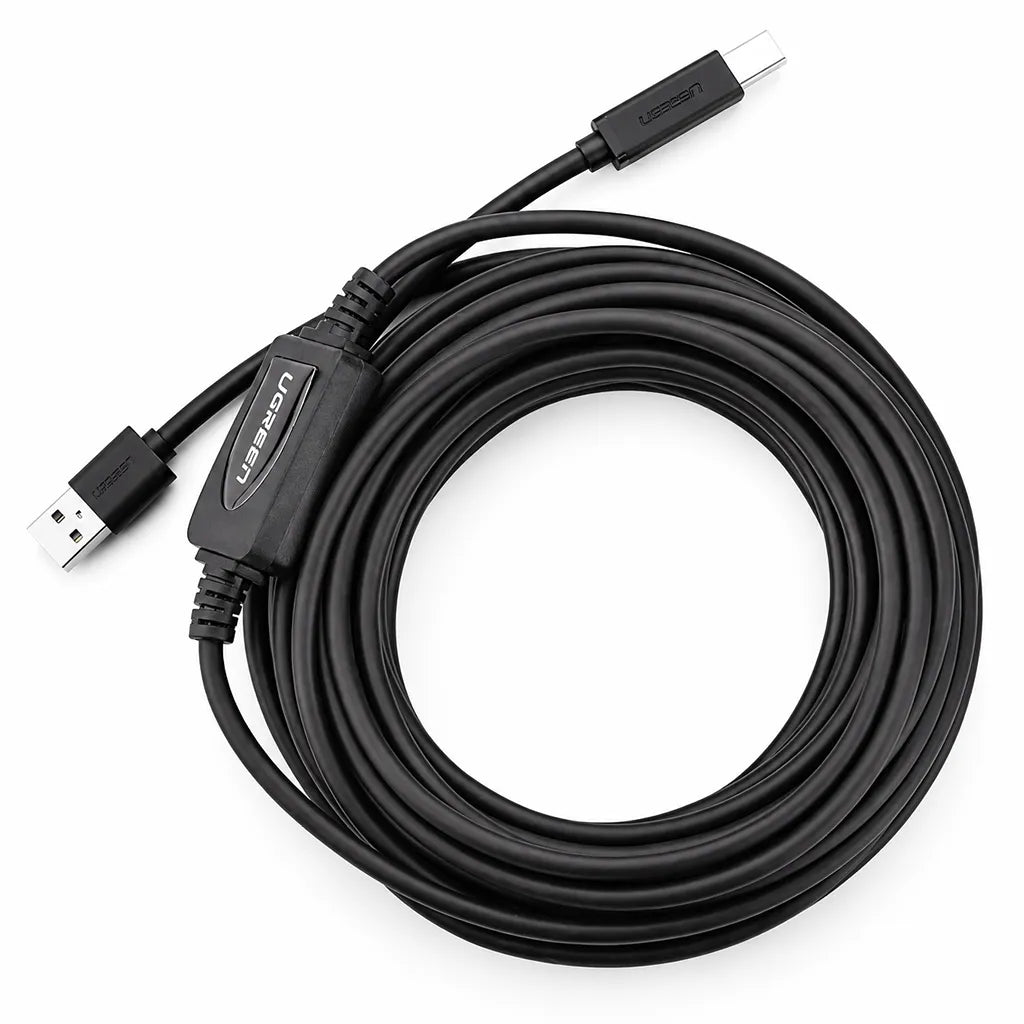 UGREEN US122 10m Coiled Active USB-A to USB-B Printer Cable with In-line Signal Booster -tpstech.in