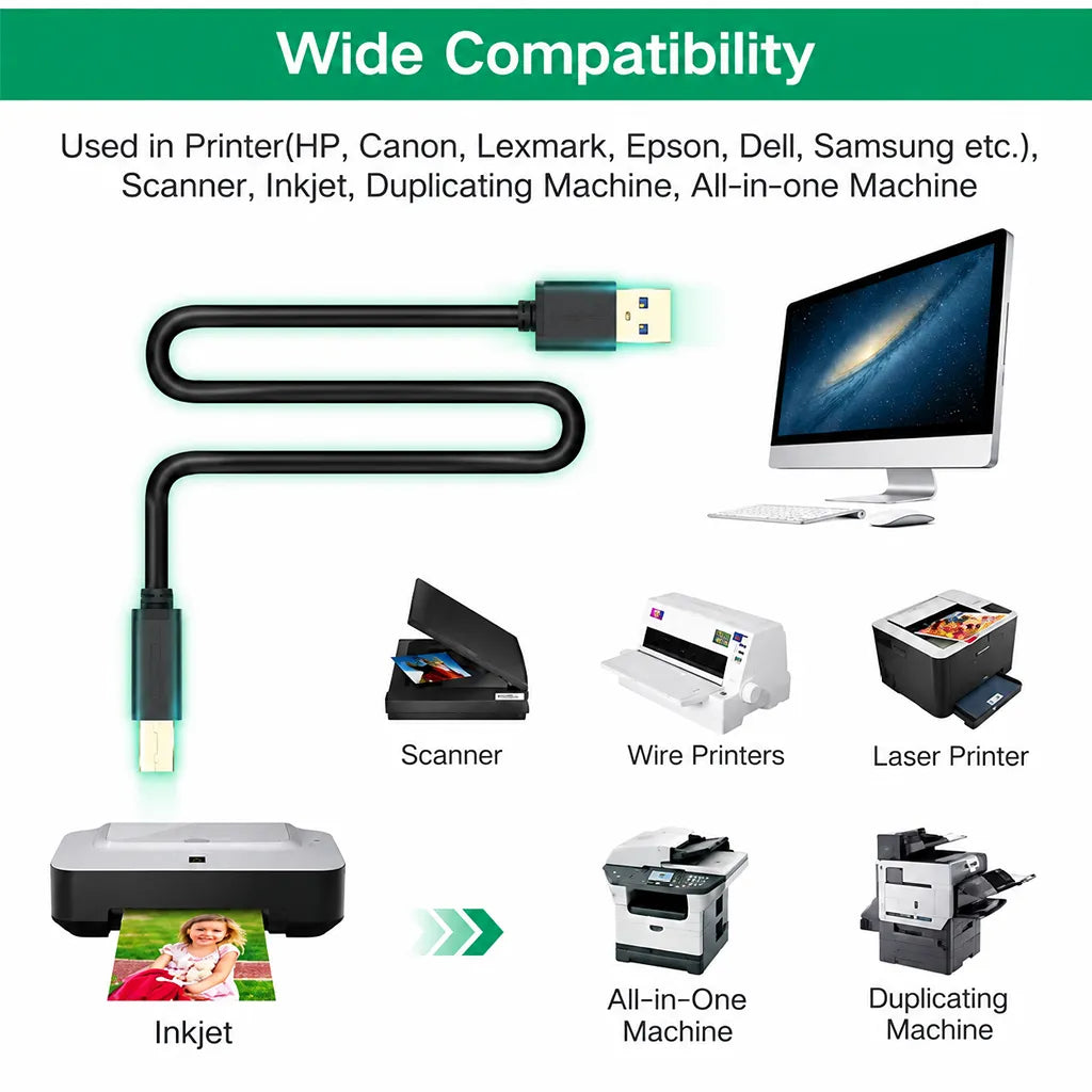 UGREEN US122 10m Active USB-A to USB-B Printer Cable Compatibility with Scanners and Printers -tpstech.in