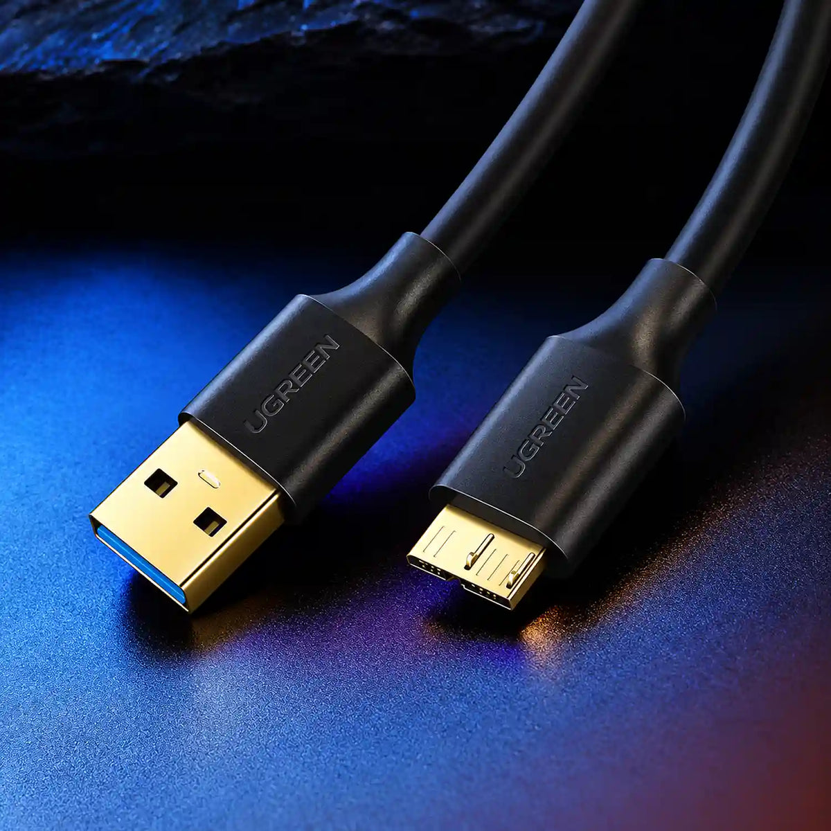UGREEN US130 10841 USB 3.0 to Micro-B Cable Male Connectors Studio Macro Shot -tpstech.in
