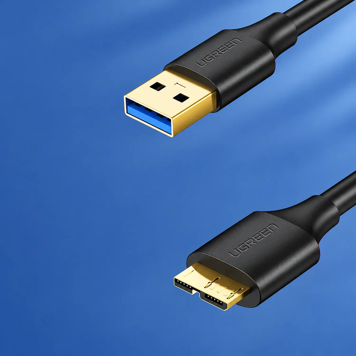 UGREEN US130 10841 USB 3.0 to Micro-B Cable Dual Gold Plated Connectors on Blue Background -tpstech.in
