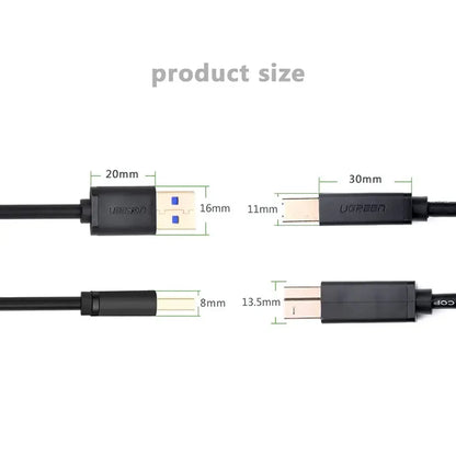 UGREEN US210 10372 USB 3.0 A to B Printer Cable Connector Size and Dimensions -tpstech.in