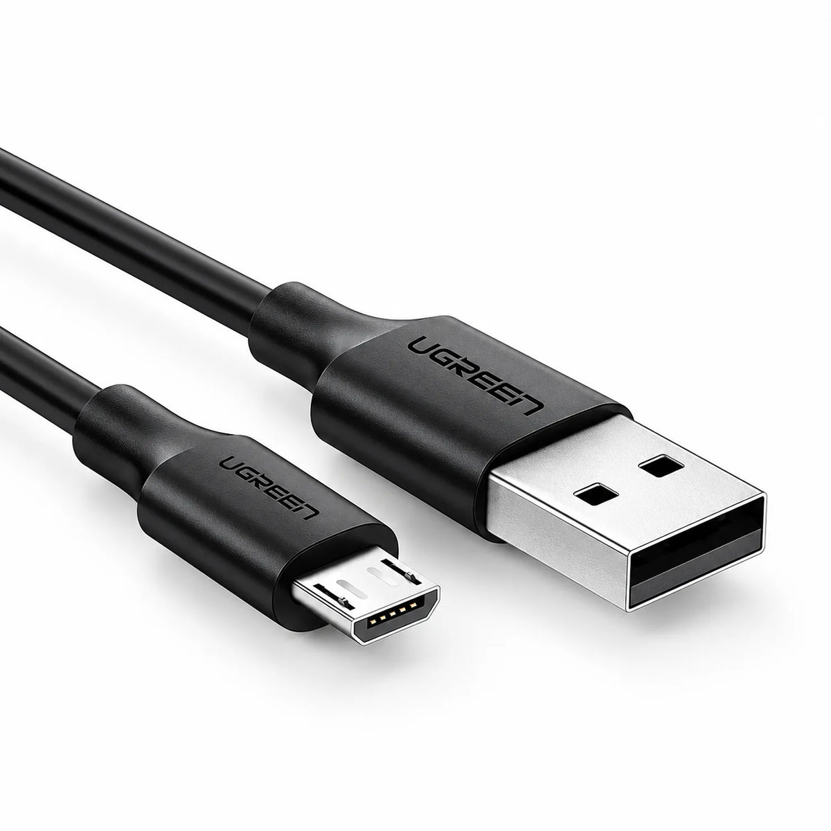 UGREEN US289 Micro USB to USB-A Cable Black Close-Up View of Micro USB and USB-A Connectors tpstech.in