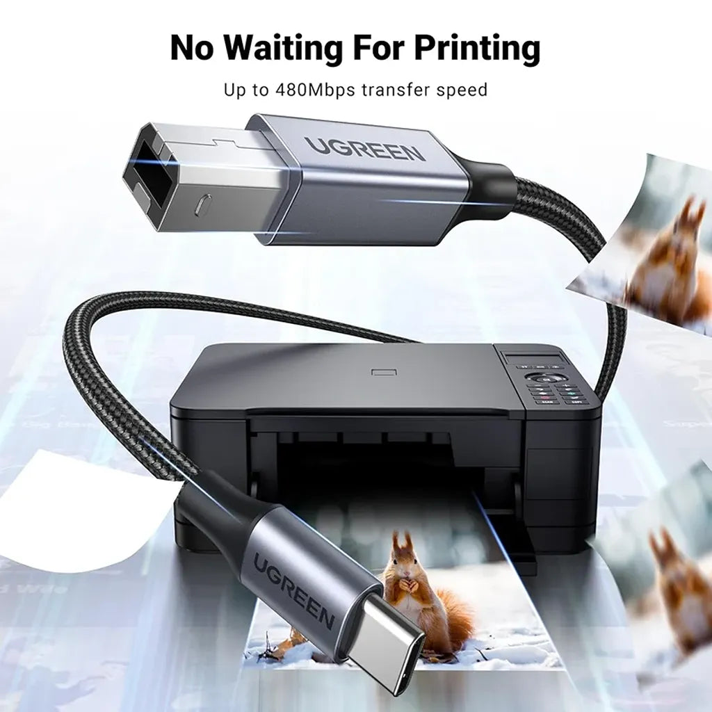 UGREEN US370 USB-C to USB-B 2.0 Printer Cable 480Mbps fast transmission speed for photo printing -tpstech.in