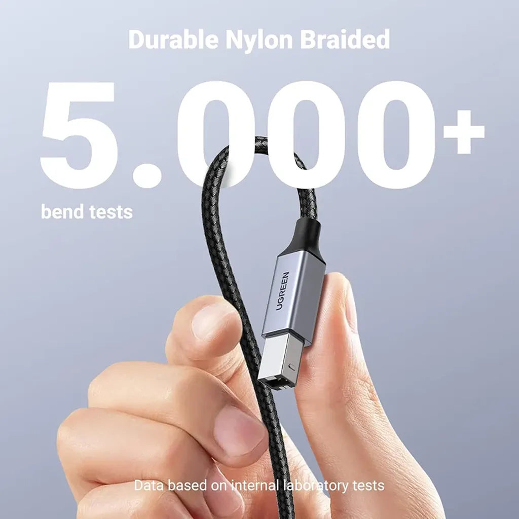 UGREEN US370 USB-C to USB-B 2.0 Printer Cable durable nylon braided build with 5000 plus bend lifespan -tpstech.in