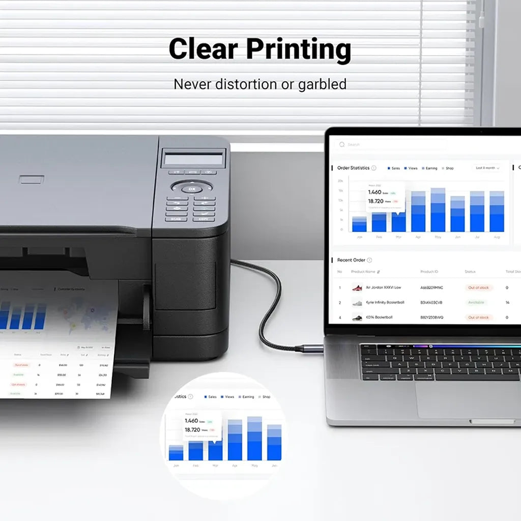 UGREEN US370 USB-C to USB-B 2.0 Printer Cable connecting laptop to printer for clear document printing -tpstech.in