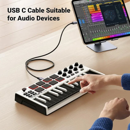 UGREEN US370 USB-C to USB-B 2.0 Printer Cable connected to MIDI keyboard and tablet for audio recording -tpstech.in
