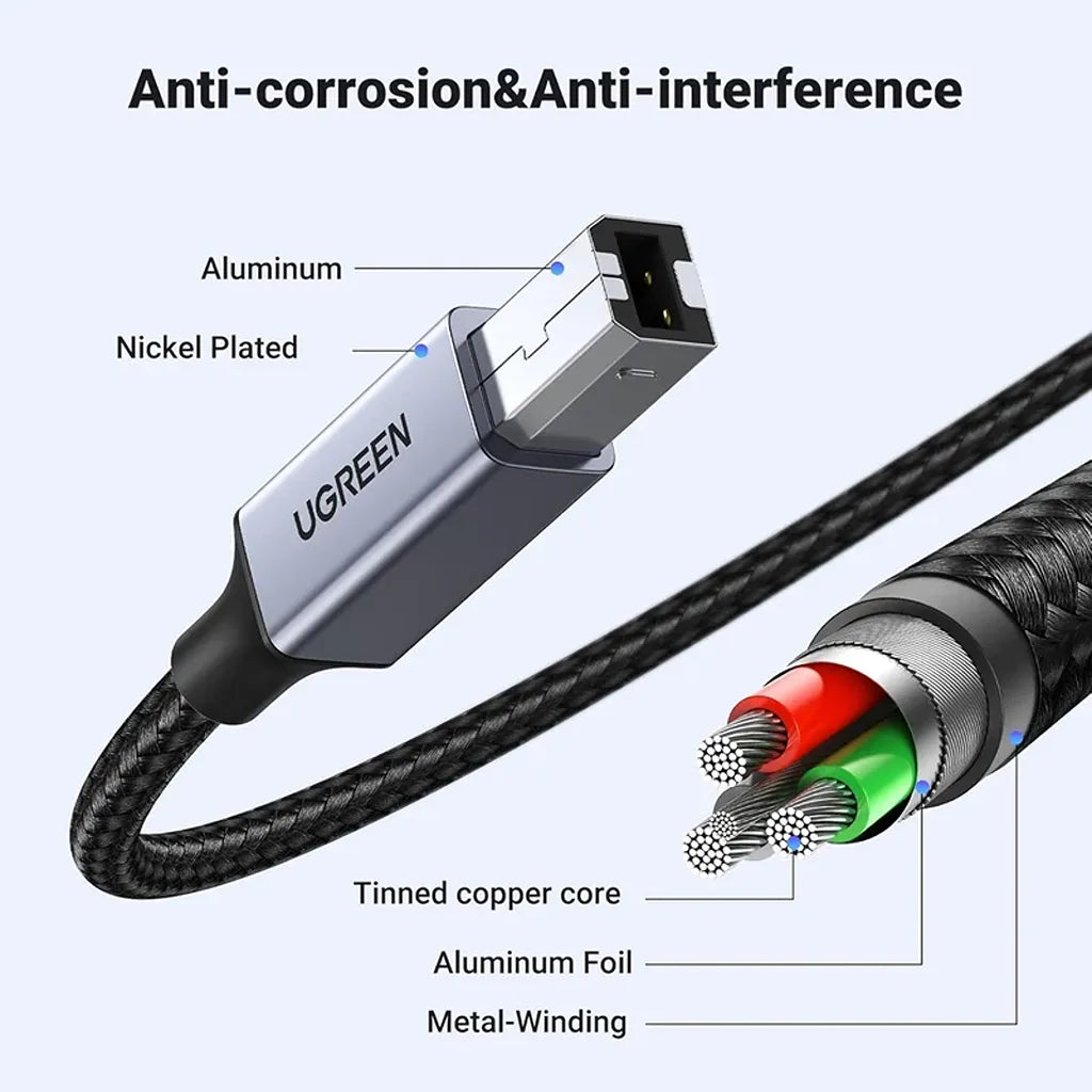 UGREEN US370 USB-C to USB-B 2.0 Printer Cable tinned copper core with aluminum foil shielding -tpstech.in