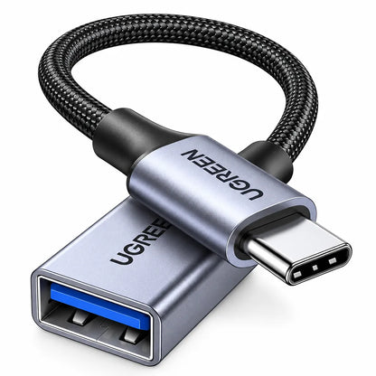 UGREEN US378 USB-C to USB-A 3.2 OTG Adapter compact portable braided short cable on white background -tpstech.in