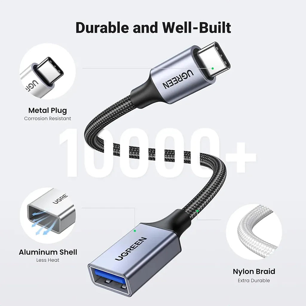 UGREEN US378 USB-C to USB-A 3.2 OTG Adapter durable aluminum shell and braided nylon cable design -tpstech.in
